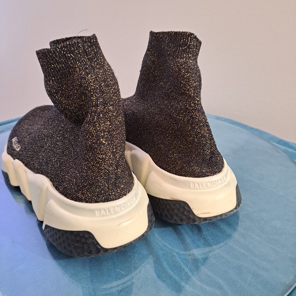 BALENCIAGA Speed Lite Sneaker Blk/Gold Metallic Knit Sneakers - Picture 4 of 8